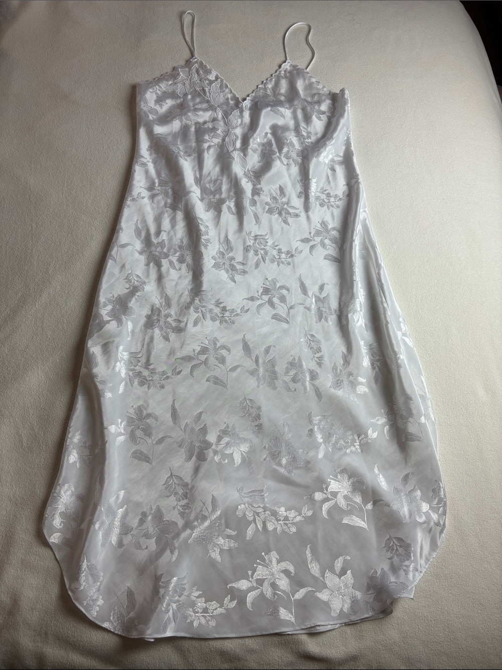 Val Mode Vintage White Satin Lace Slip Dress Coquette Bridal